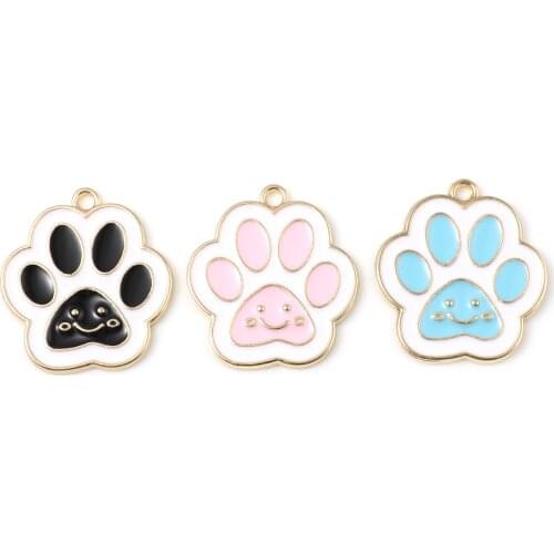 Cute Pet Memorial Charms Paw Claw Gold Color Metal Multicolor Enamel Pendants DIY Making Necklace Party Jewelry 25mm x 23mm,5PCs