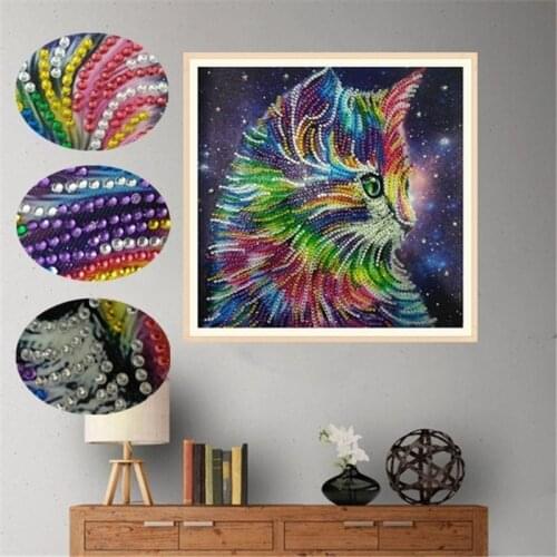5D Diamond Embroidery Cartoon Animals DIY Diamond Painting Special Shaped Colorful Cat of Round Crystal Rhinestone Paintings