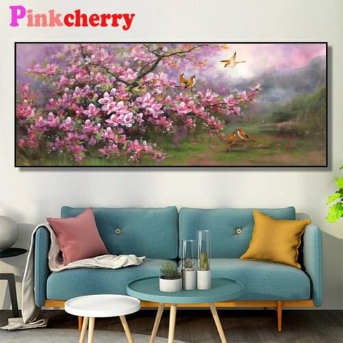 Large 100% Square Round Diamond Painting Flower Tree Birds 5d Diamond Embroidery Mosaic pattern natural Landscape 3d Art