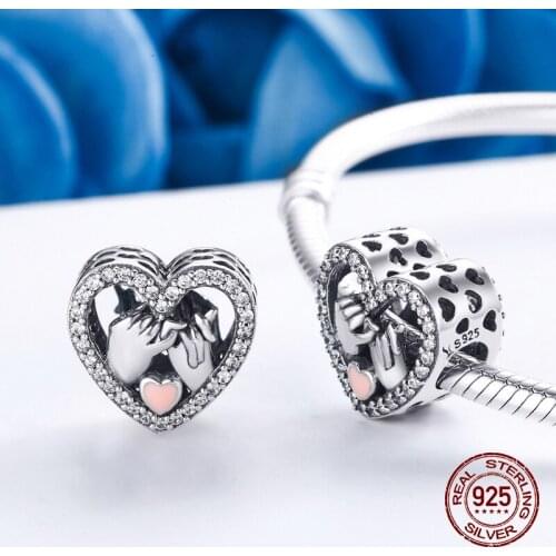 Genuine 925 sterling silver fashion jewelry fit bangle bracelets promise love heart beads for women luxury charm gift making