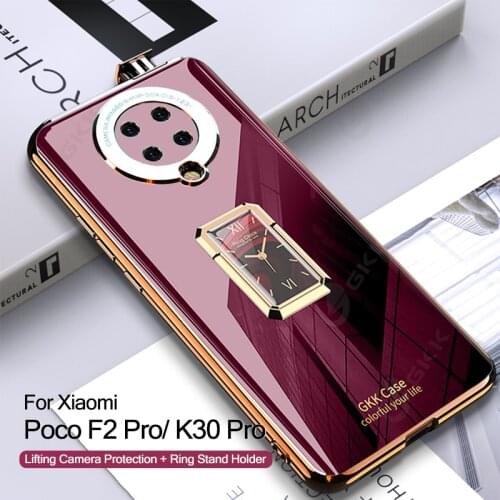 Luxury Plating With Ring Stand Case For Xiaomi Redmi K30 Pro POCO F2 Pro Lens Protection Soft Cover For Xiaomi Poco F2 Pro Case