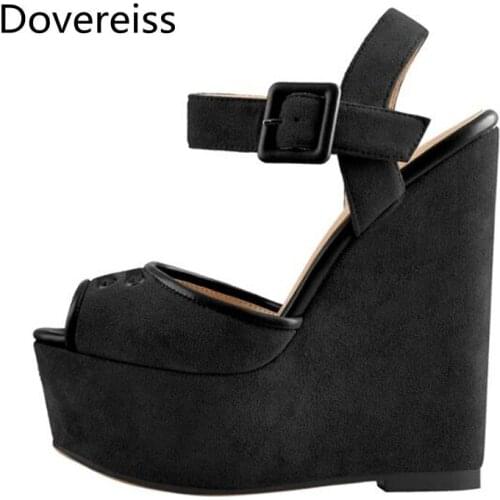Dovereiss Fashion Womens Shoes summer new sexy consice Wedges Buckle suede Wedges Waterproof Party shoes Sandales 35-45