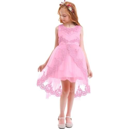 Elegant Girls Dress Kid Children Princess Dress Sleeveless Trailing Lace Dresses for Girls Birthday Wedding Party Kids Dresses