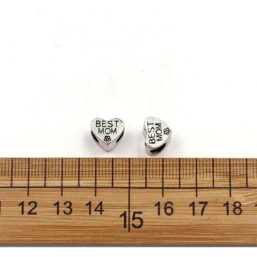 5pcs/Lot 10x8mm European Beads For Jewelry Making Antique Silver Color Heart-shaped Best Mom European Big Hole Beads Charm