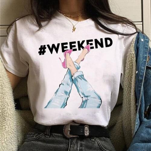 Weekend T-shirt Fashion Women T Shirt Female Harajuku Tee Graphic T-shirt 90s Girls Short Sleeve White T-shirts Ladies Cute Tee