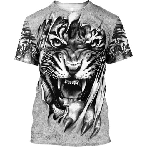 Men Casual Animal 3D Print T-Shirts King Tiger Tattoo Hip-Hop Tshirts Summer Tees Harajuku Punk Wome Unisex Short Sleeve Tops 04