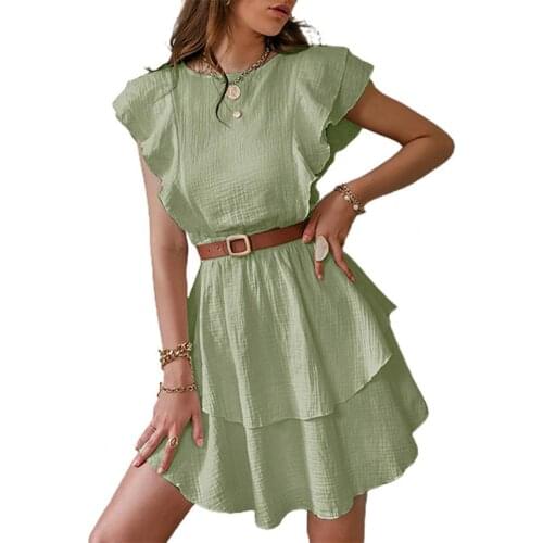 Cotton female Dresses Fashion chic Solid Ruffled Mid-length High-waist Sleeveless Summer Soft And Breathable women Dress 2021New