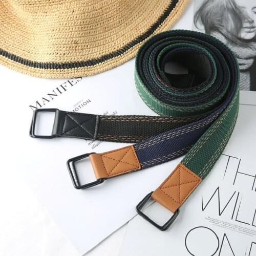 Unisex Double D Ring Metal Buckle Canvas Trendy Long Waist Double Ring Buckle Belt Dropshiping Casual Solid Knitted Jean