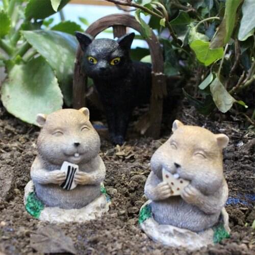 Simulation Black Cats with Gophers Garden Statue Ornament Cute Cartoon Pastoral Courtyard Sculpture Decoration Gardening