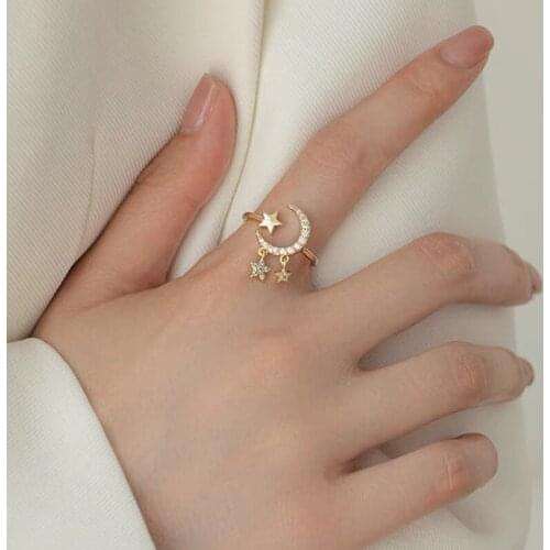 Exquisite Zircon Star Ring Adjustable Knuckle Celestial Crescent Ring Simplicity Wedding Accessories Star Jewelry Femme BFF