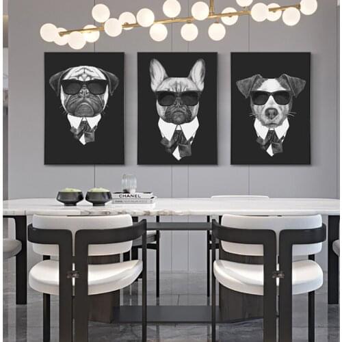 Dogs in a Suit Canvas Painting Modern Funny Dogs Posters and Print Wall Art Picture for Living Room Home Decoration Cuadros