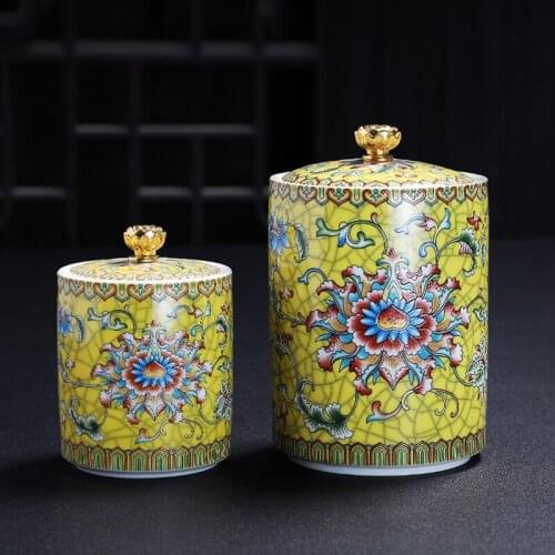 Creative Painted Ceramic Tea Caddy Luxury Color Pattern Food Container Household Chinese Medicine Jewelry Coffee Bean Sealed Can