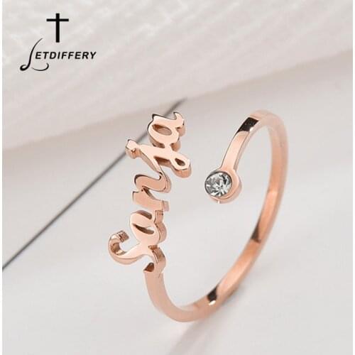 Letdiffery Custom Birthstone Name Rings for Women Stainless Steel 12 colors Crystal Personlized Jewelry Unique Birthday Gifts