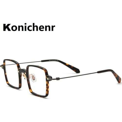 Konichenr Retro Acetate Rim Rectangle Glasses Frame Men Optical Prescription Spectacles Titanium Temple Eyeglass 185687