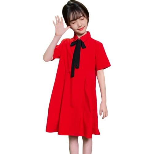 Girl Summer Dresses Turn Down Collar Dress Girls Casual Style Children Party Dresses Sashes Childrens Clothing