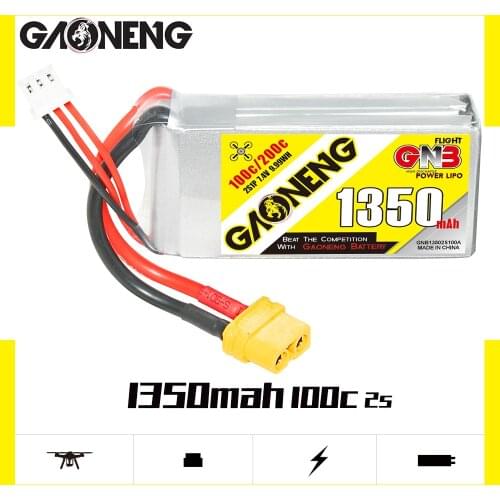 Newest Gaoneng GNB 2S 1350mAh 7.4V 100C Lipo Battery With XT60 Plug For RC Helicopter Quadcopter FPV Racing Drone Airplane Car