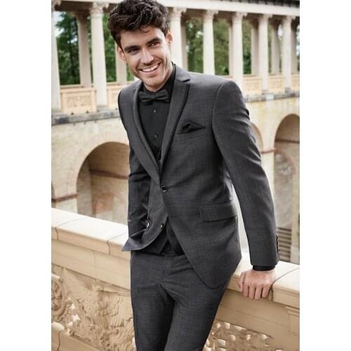 Fashionable Two Buttons Dark Grey Groom Tuxedos Notch Lapel Groomsmen Men Blazers 3 pieces Suits (Jacket+Pants+Vest+Tie) NO:263