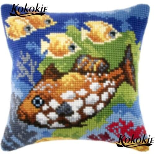 Craft kits for adults 3d mat sets handicraft embroidery yarn cartoon fish pattern throw pillow cross stitch kits needlework set