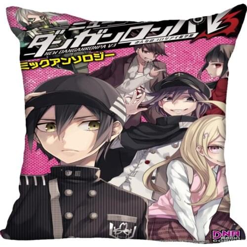 Anime Danganronpa Pillowcase Satin Fabric Pillow Cover Square Zipper Pillow Cases Home Office Wedding Decorative 45x45,60x60