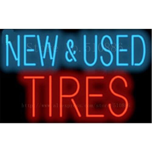 New & Used Tires Parts Repair Car Auto Glass Tube neon sign Handcrafted Automotive signs Shop Store Business signage 17"x14"