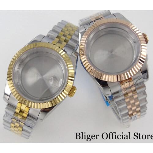 New 36MM Two Tone Rose Gold Coated Watch Case Fluted Bezel fit NH35A NH36A Jubilee Bracelet Sapphire Magnifier