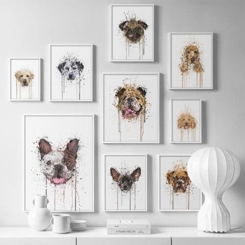 Nordic Style Poster Watercolor Painting Dogs Pet Canvas Art Print Funny Cartoon Animal Wall Pictures For Kids Room Nursery Decor
