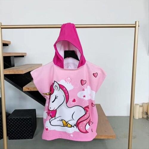 Unicorn Girls Beach Towel Cartoon Hooded Cloak Dinosaur Printed Microfiber Kids Swimming Bath Towel Baby Boy Bathrobe Pool Robes
