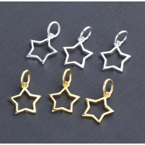 925 Sterling Silver Fancy Star Charms DIY Earrings Braceles Jewelry Making Accessories Hollow Out Gold Color Jewelry Pendants