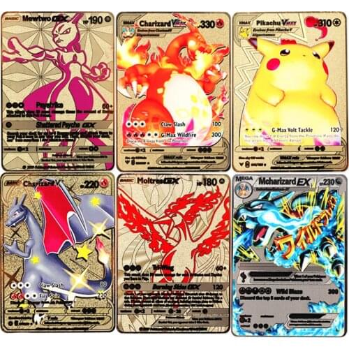Pokemon Cards Gold Metal Vmax Energy Card Charizard Pikachu Rare Collection Battle Trainer Card Child Toys