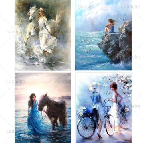 Full Drill Diamond Painting Woman Elegant Lady Painting Embroidery Diamond Girls Horse Sea Needlework Wall Art Cross Stitch Kits