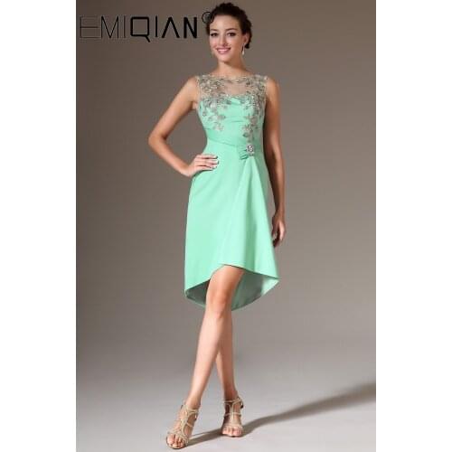 See-through Back Cocktail Dress with Applique and Beads,Classical Sheer High-Low Cocktail Party Dresses