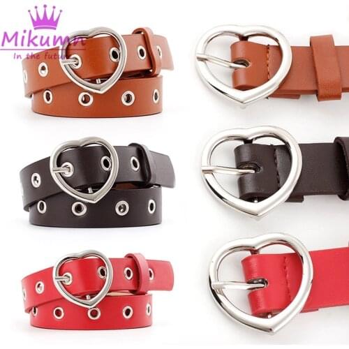 New Fashion Black Red Pink Blue White Pu Leather Belt Waistband Women Punk Metal Heart Buckle Grommet Belts Jeans Accessories