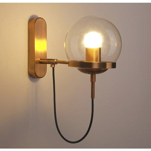 Retro Industrial Glass Clear Iron Art Wall Lamp Bedside Lamp Bedroom Decor For Restaurant Hotel Living Room Background Light