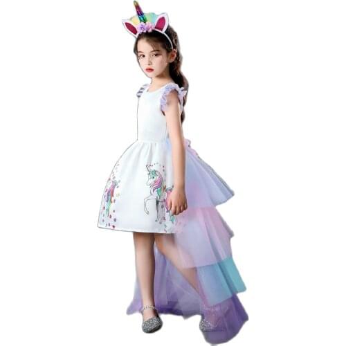 Christmas Girls Unicorn Dress with Long Tail Dresses Baby Girl Princess Birthday Party Ball Gown Kids Horse Clothes for Child