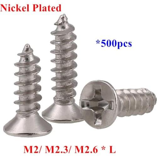 500pcs KA M2 M2.3 M2.6*4/5/6/8/10/12mm Flat Head Self Tapping Screws carbon steel nickel plated wood tapping screw
