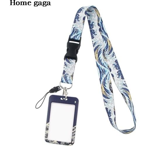DB481 Waves Art Oil Painting Neck Strap Lanyard for Key ID Card Badge Holder Mobile Straps Phone Rope Keychain Webbing Lanyard