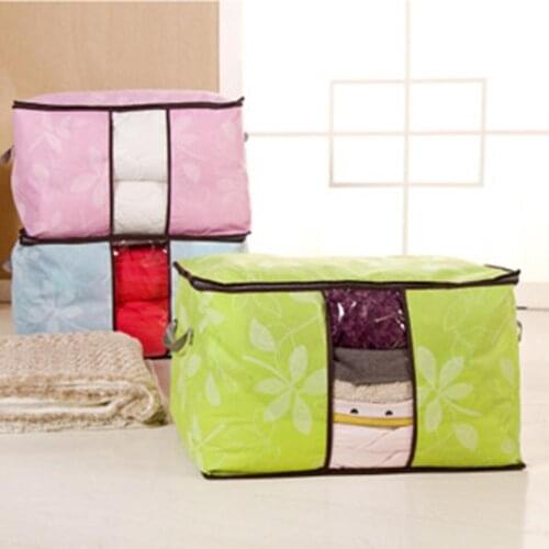 Foldable Leaf Print Clothes Storage Bag Waterproof Non-Woven Pouch Closet Organizer For Pillow Quilt Blanket Quilt Bag Organizer