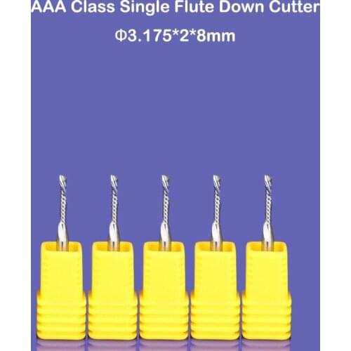 5pcs DOWN Cut one Flutes Spiral Carbide Tool for CNC Router End Mill 1/8" CED 2mm CEL 8mm