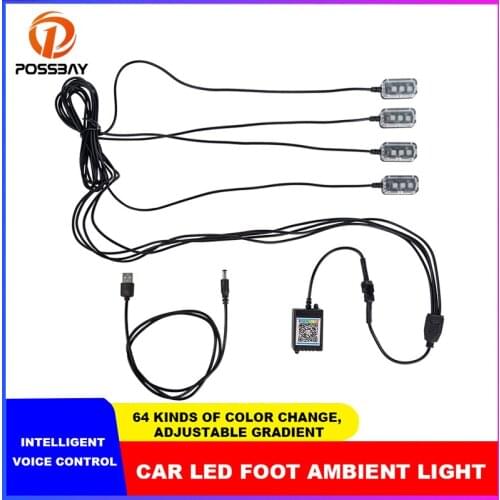POSSBAY LED Car Foot Atmosphere Light With USB Ambient Backlight Control App Multiple Modes RGB Auto Interior Decorative Lamp