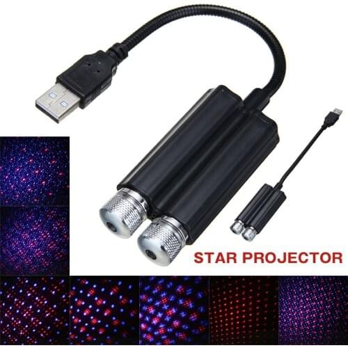 New Arrival 1pc Car Interior LED Light Auto Roof Atmosphere Star Sky Lamp Star Projector Lights Red + Purple for Car Decoration