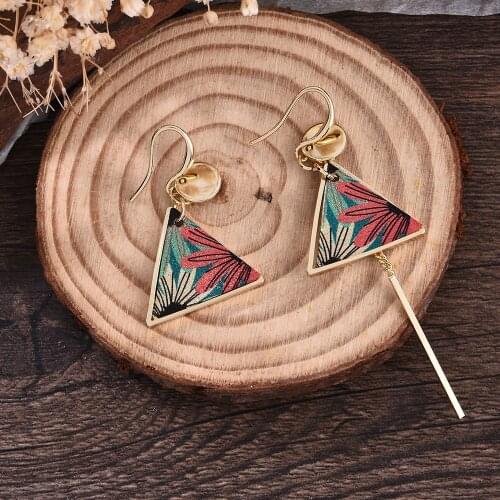 Boho Flower Drop Earrings for Women Vintage Jewelry Asymmetry Geometric Long Pattern Earings Bijoux Boucles Bohemia 2021gift