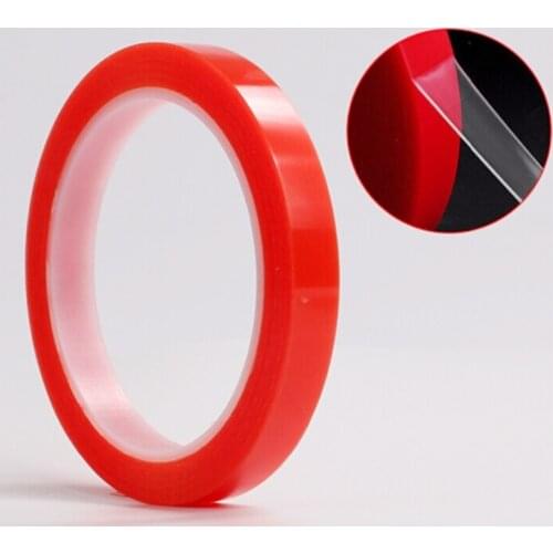 2mm-15mm*25M High Strength Acrylic Gel Adhesive PET Red Film Clear Double Side Tape No Trace For Phone Tablet LCD Screen Glass
