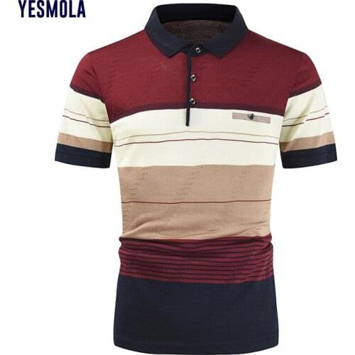YESMOLA Mens Polo Shirt 2021 Plaid Business Polo Shirt Casual Lapel Short Sleeve T-shirt for Men Slim Top Fashion Breathable