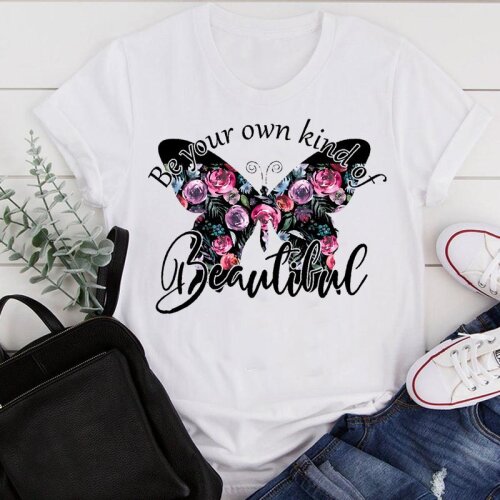 Women Clothes Cartoon Flower Butterfly Letter Ladies Summer Print Fashion Tshirt Female Short Sleeve Tee Top Graphic T-shirt