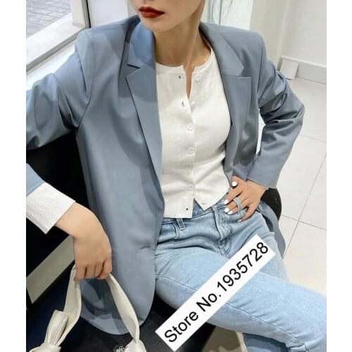 Ladies Notched Long Sleeve Solid Color Blazer Top