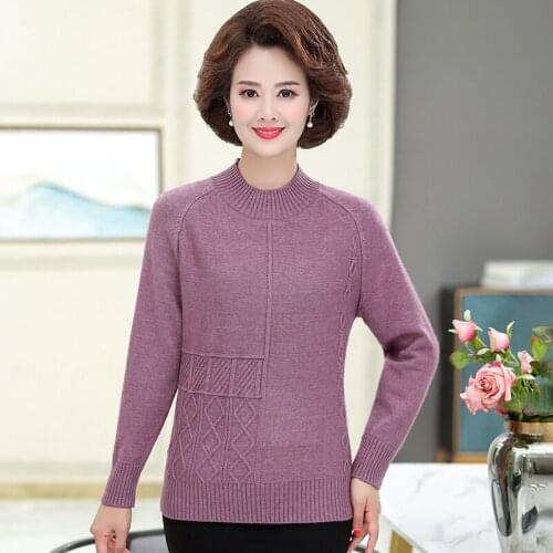 Half Turtleneck Womens Sweaters Casual Pullovers Solid Long Sleeve Korean Top Knit Jumper Mother Winter Plus Size Harajuku Fall