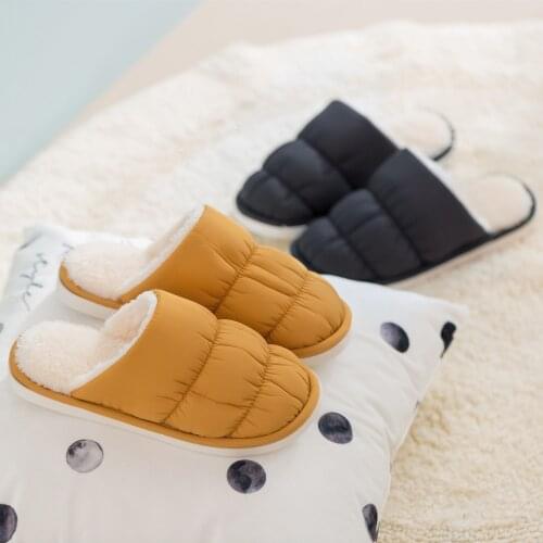 Couples Winter Home Slippers Females Household Casual Slides Mens Fashion Down Warm Suede Plush Shoes EVA Waterproof Slippers