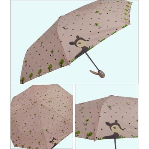 1 piece Cute Deer Umbrella Rain Women Automatic 3 Fold Umbrella Fashion Super Mini Sunny Kids Parasol Lovely Gifts Paraguas
