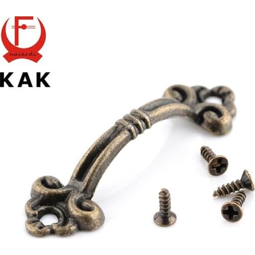 10pcs KAK Handles Knobs Pendants Flowers For Drawer Wooden Jewelry Box Furniture Hardware Bronze Tone Handle Cabinet Pulls