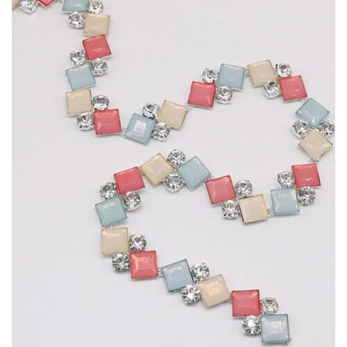 10Yards Colorful Resin Trimming Crystal Rhinestones Chain Trim for Crafts Clothes Bridal Bouquet Embellishments Free Shipping